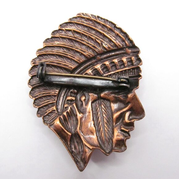 Vintage Copper Native American Chief Profile Pin Brooch - Picture 9 of 11